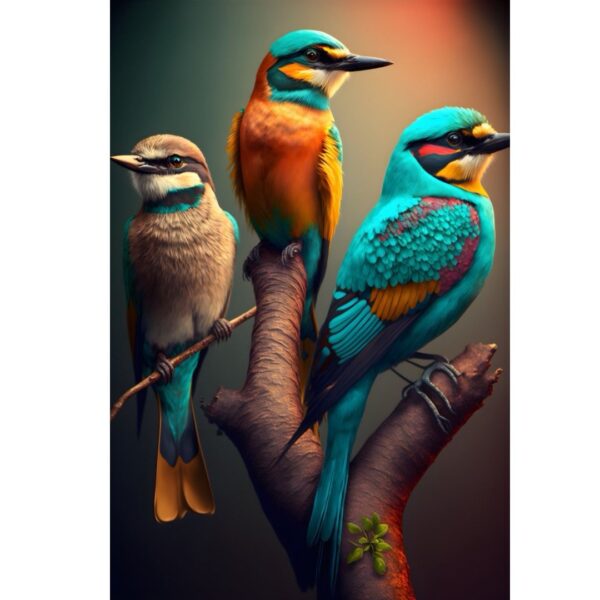 Quadro Decorativo “Companheiros no Galho” – Três Pássaros em Harmonia - Image 2